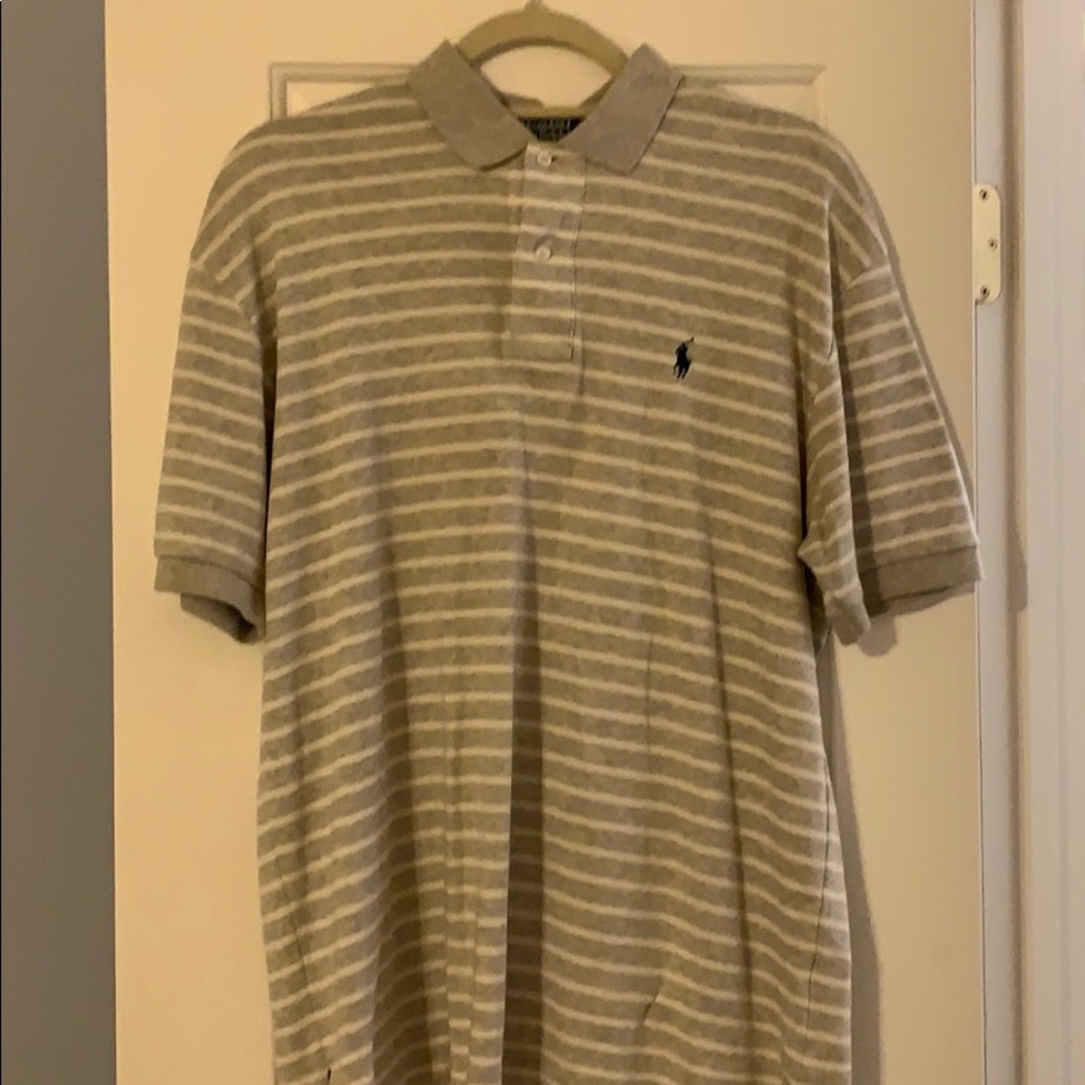 Ralph Lauren Polo White and Grey/Gray Striped Polo
